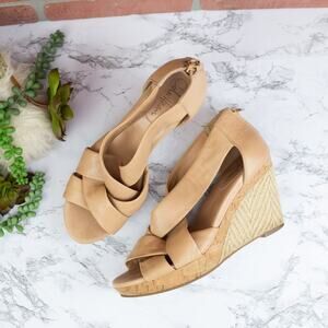 Cole Haan Tan/Beige Leather Espadrille Wedge Strappy Open Toe Heel Sandal 9